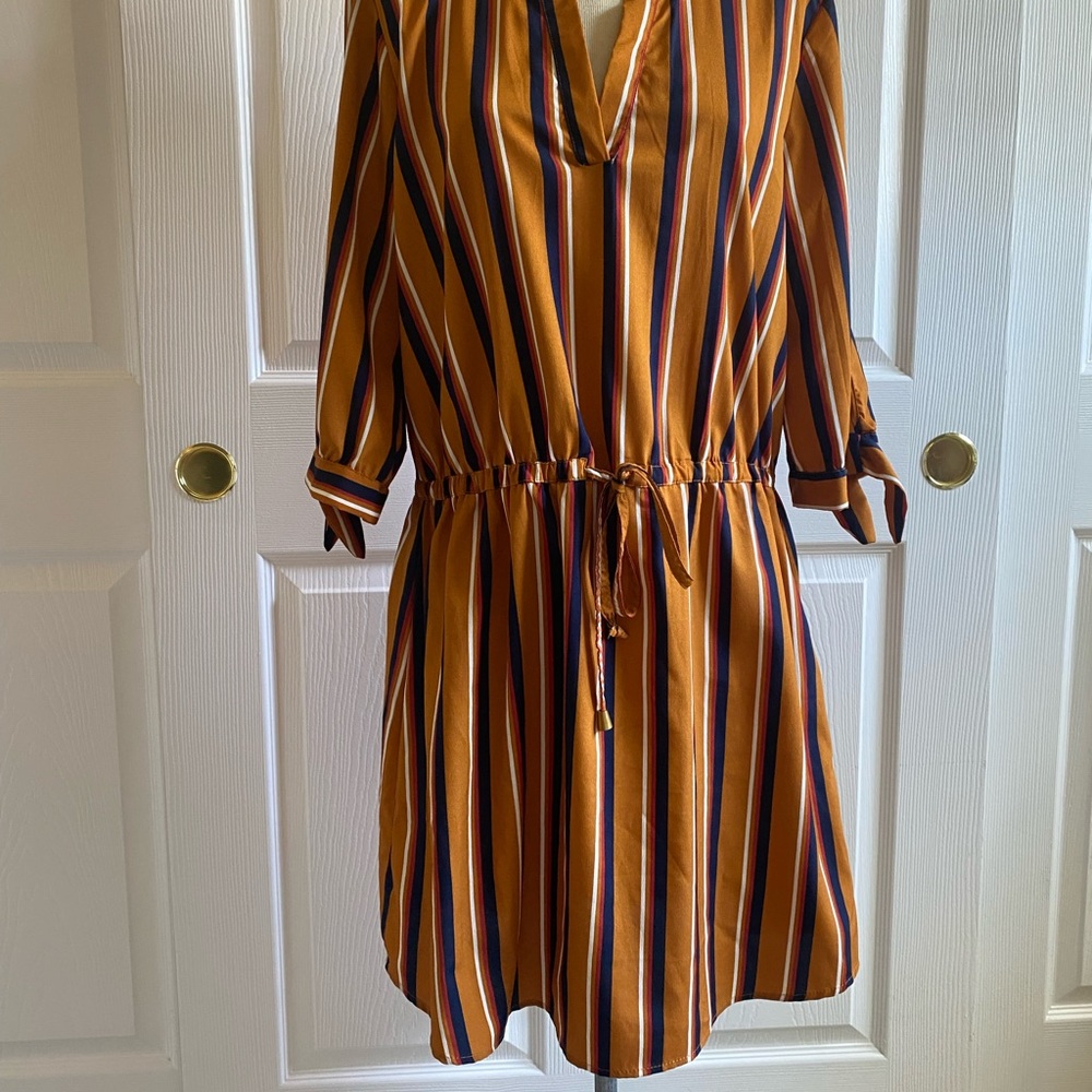 Brown and Orange Long Sleeve Tie Front Sundress